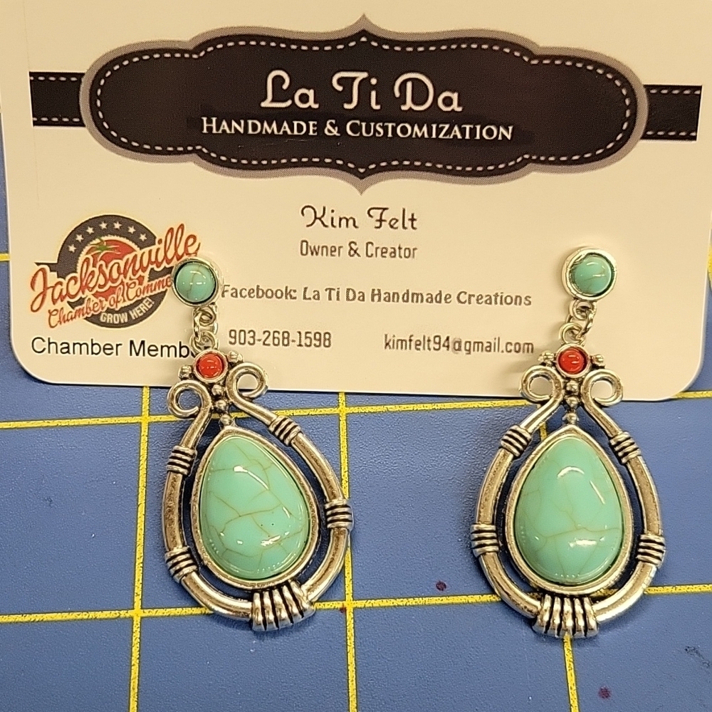 Silver Tone Dangle Earrings Turquoise